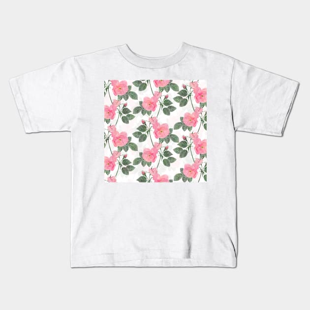 Elegant Pink Roses Floral Painting White Design Kids T-Shirt by NdesignTrend